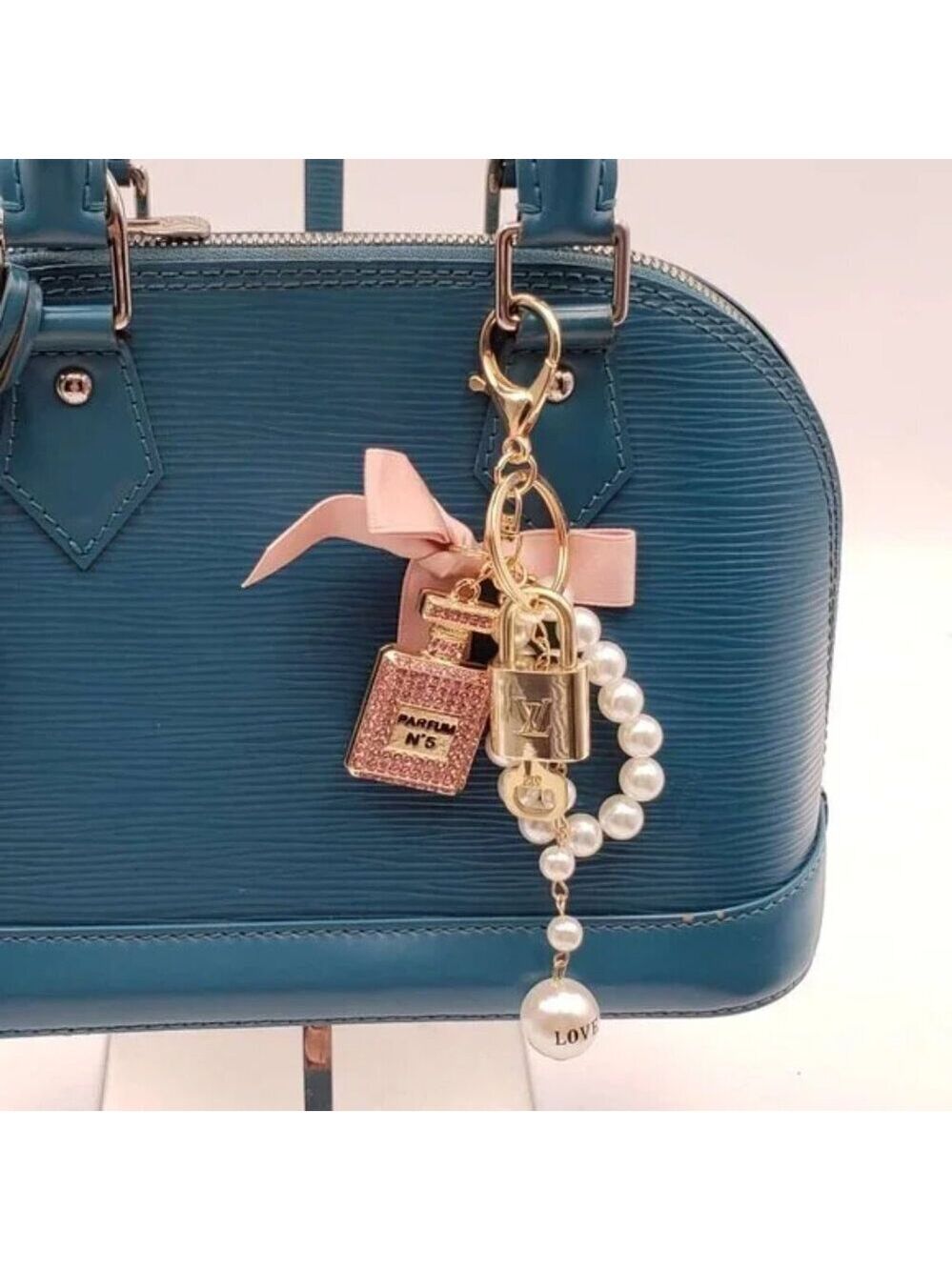 LV Authentic Gold Padlock 🔒 Key Set w/ Unbranded N5 Bottle Keychain Charm